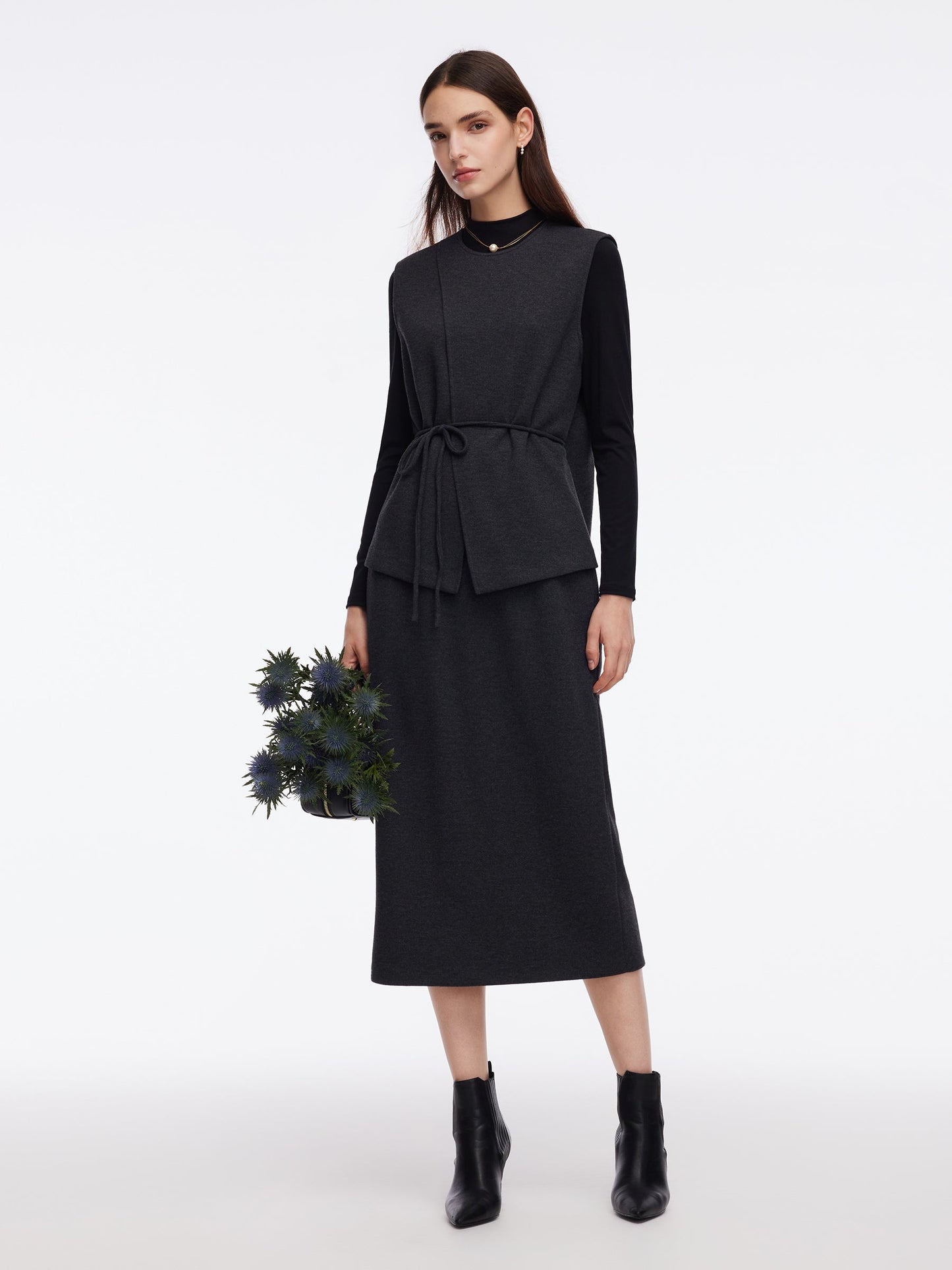 Knit Tank And Skirt And Long Sleeve Top Three-Piece Set