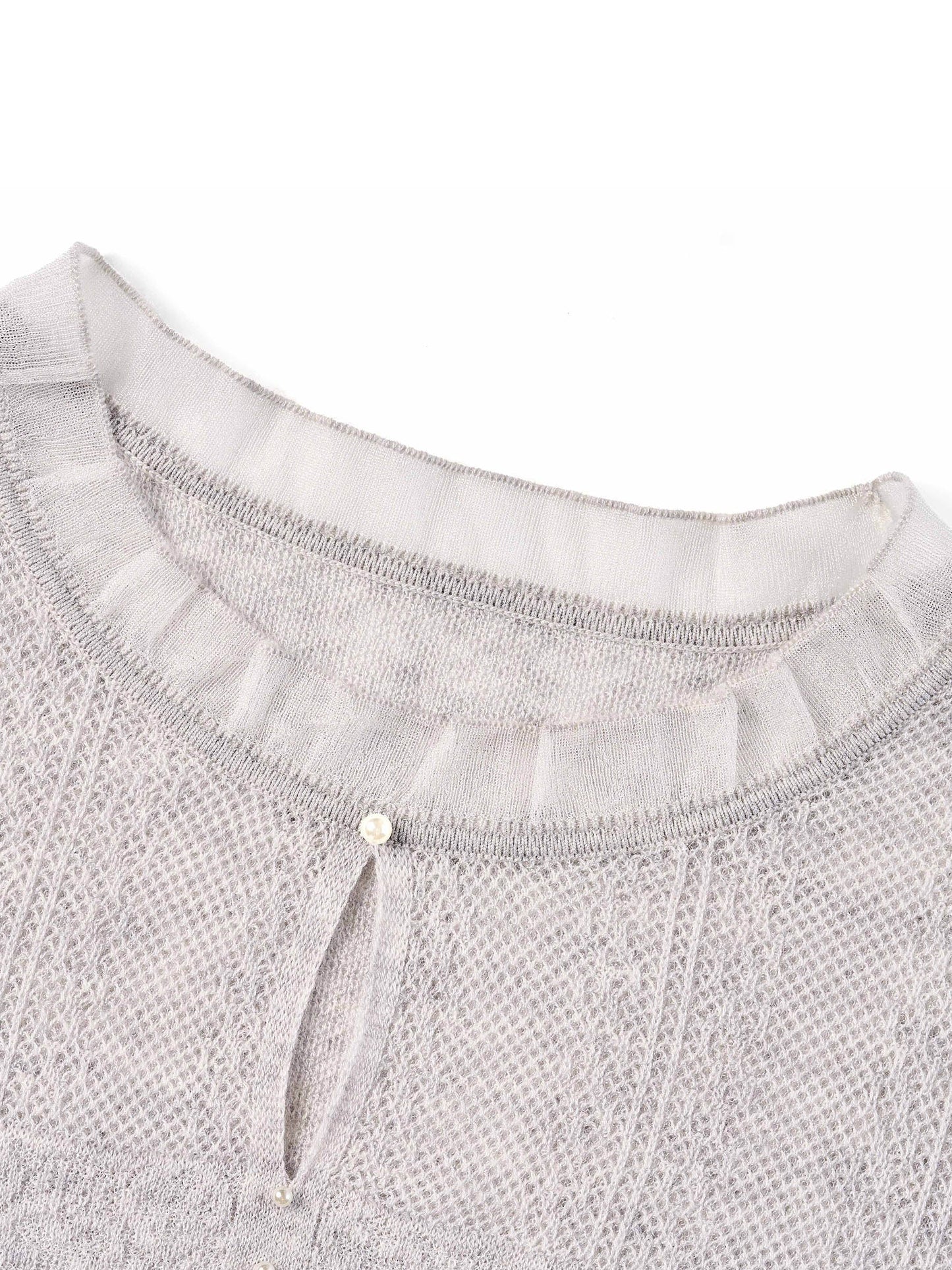 Jacquard Cut Out Neckline Women Ruffle Knit Tank Top