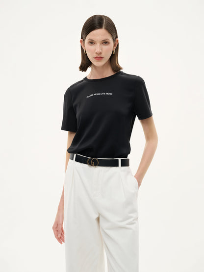 22MM Mulberry Silk Tencel Blend Women Letter Print T-Shirt