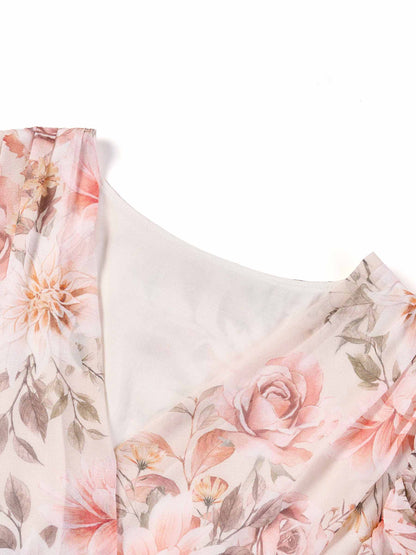 10MM Mulberry Silk Floral Print Women V-Neck Maxi Dress
