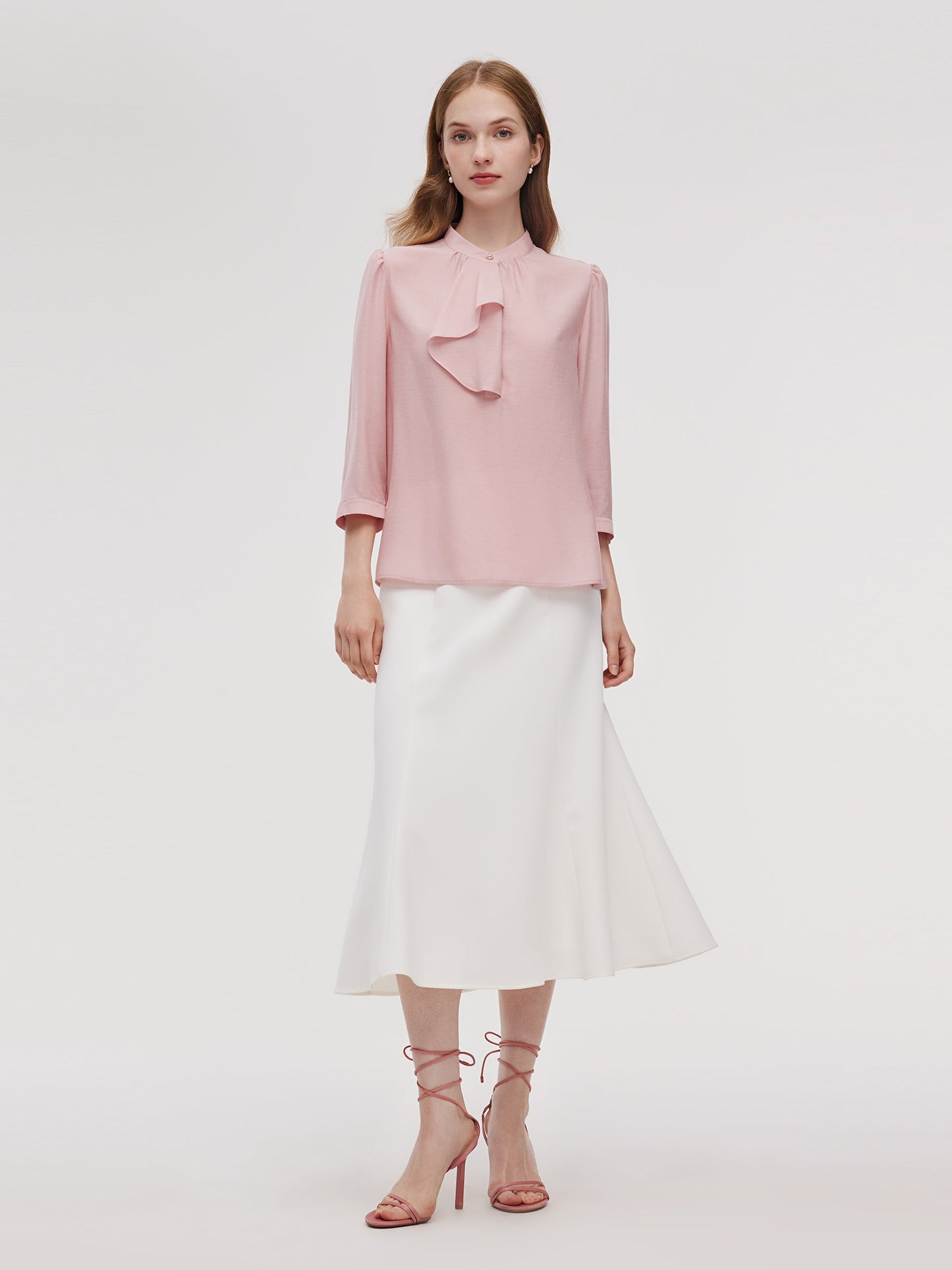 Acetate Blend Ruffle Blouse And Mermaid Skirt Two-Piece Set