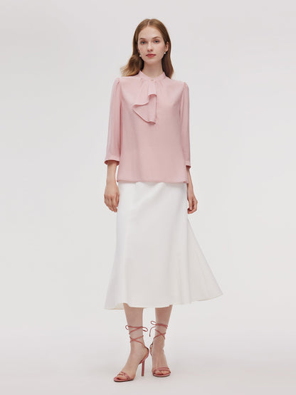 Acetate Blend Ruffle Blouse And Mermaid Skirt Two-Piece Set
