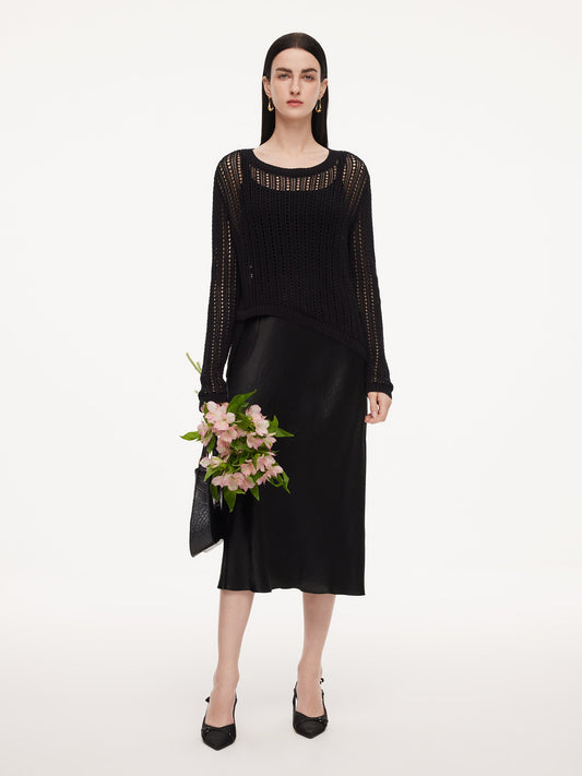 100% Acetate Openwork Pullover & Tank Top & Skirt Three-Piece Set