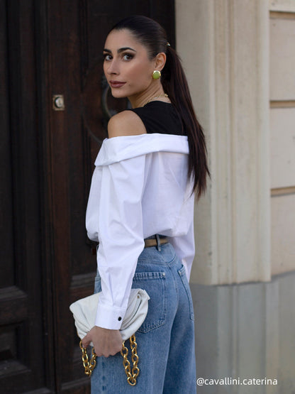 Cold Shoulder Color Block Women Shirt