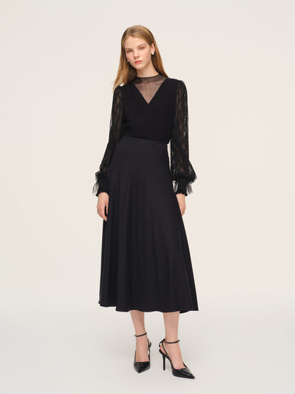 Cashmere Wool Blend Stretch Women Skirt