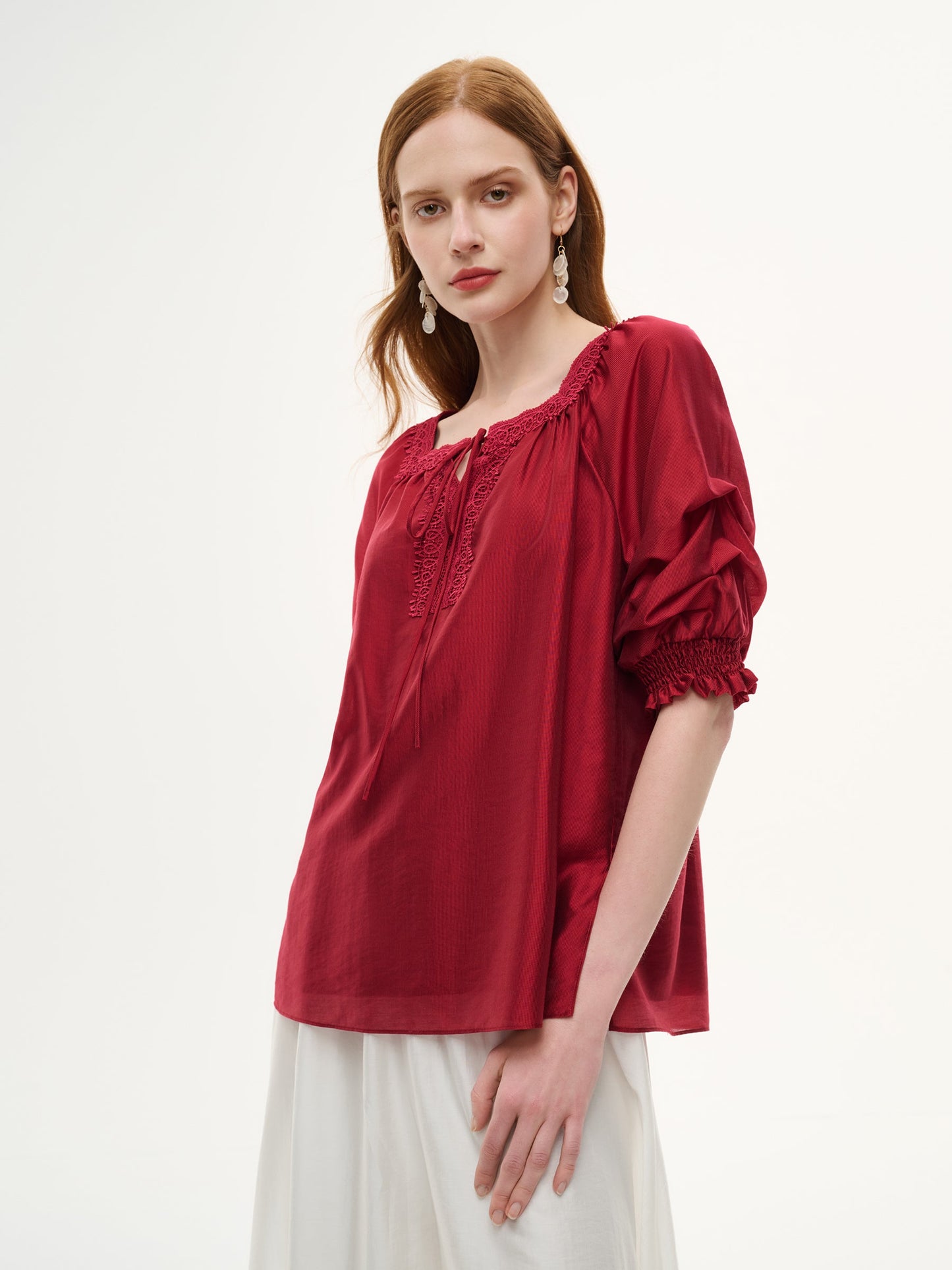 Tencel Blend Embroidered Square Neck Women Blouse