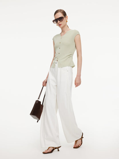 Tencel Blend Side Twist Women Cap Sleeve Knit Top