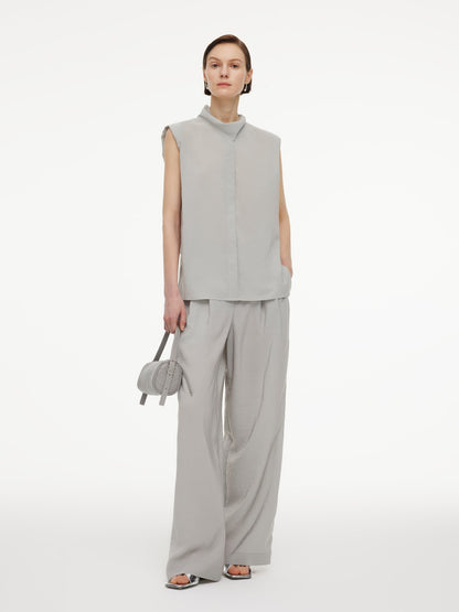 Triacetate Blend Ribbon Neck Women Sleeveless Blouse