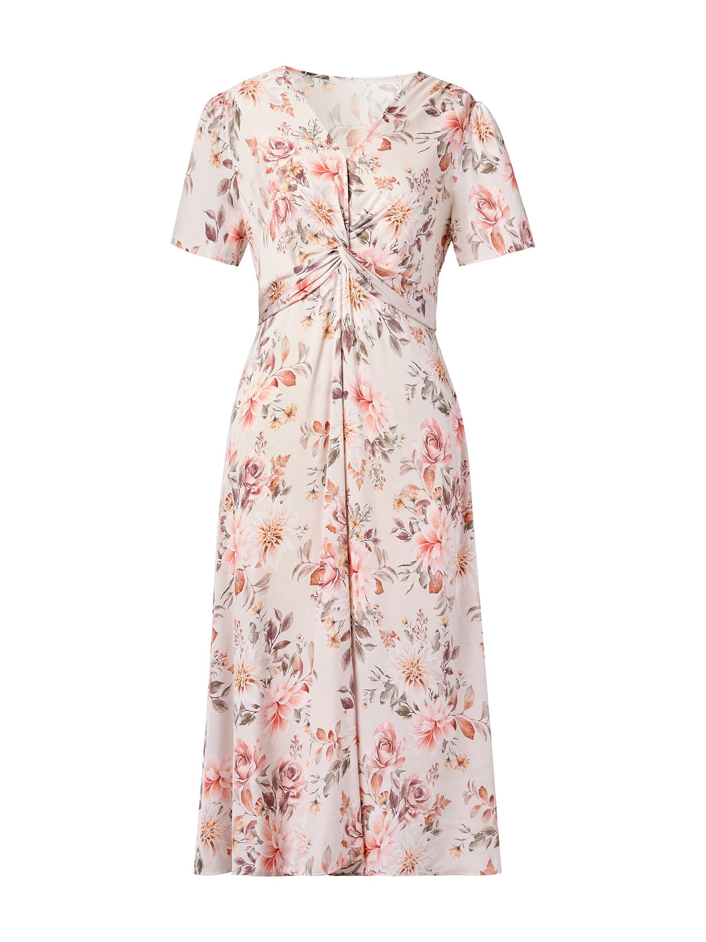19MM Mulberry Silk Floral Print Twist Front Women Midi Dress