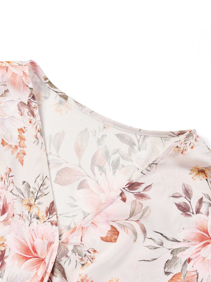 19MM Mulberry Silk Floral Print Twist Front Women Midi Dress