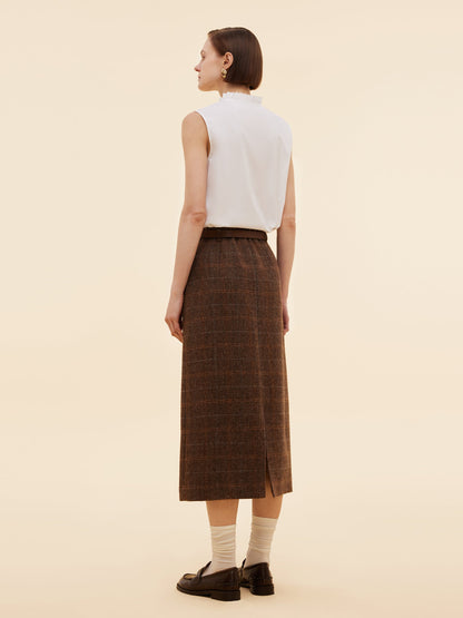 100% Wool Plaid Women Column Skirt