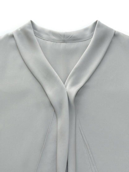 22MM Mulberry Silk Tie Neck Women 3/4 Sleeve Blouse