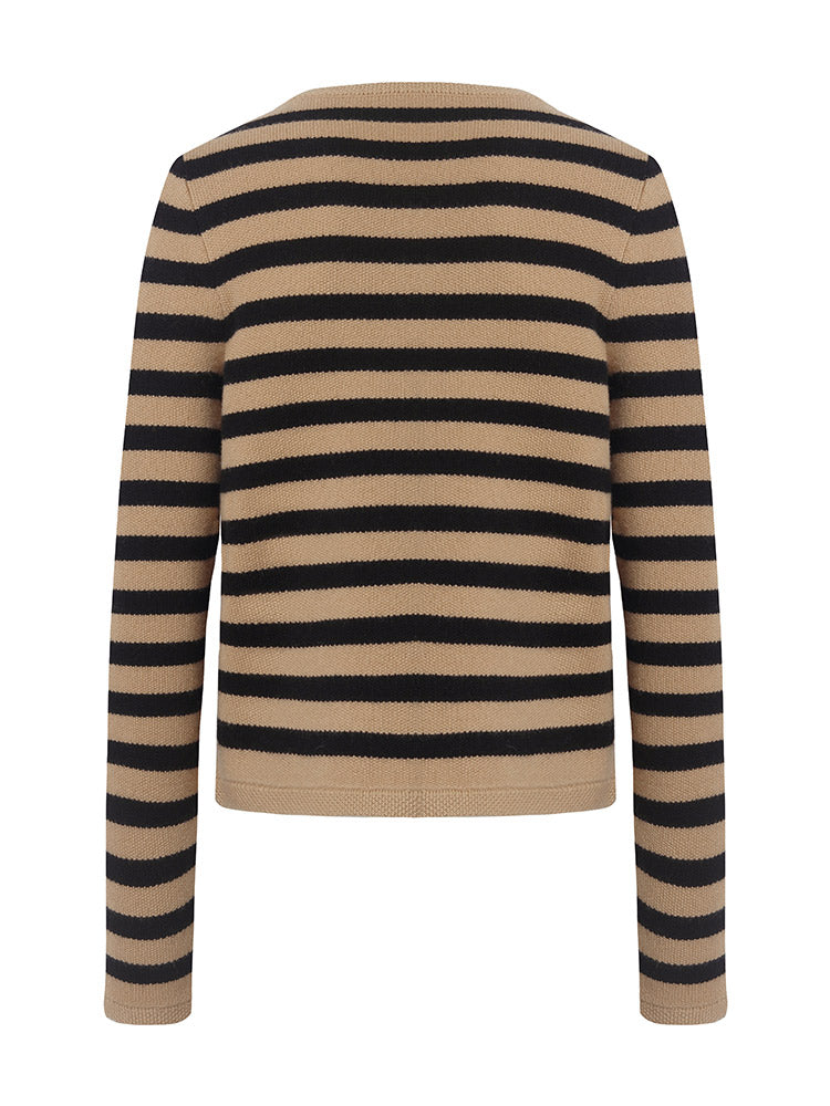 Button Up Woolen Striped Lady Cardigan