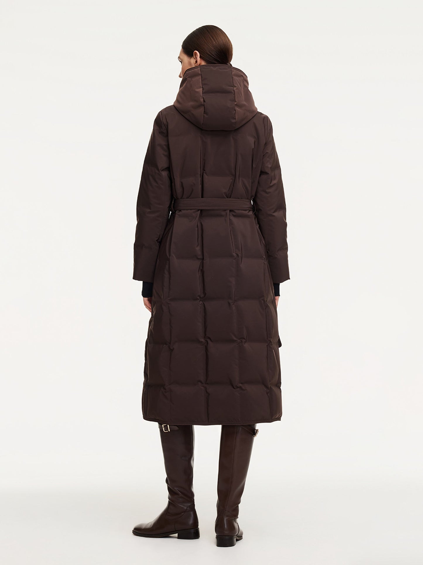 Quilted Hooded Goose Down Wrap Overcoat