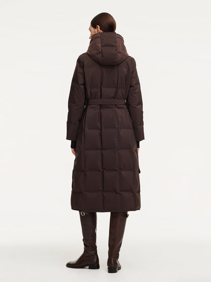 Quilted Hooded Goose Down Wrap Overcoat