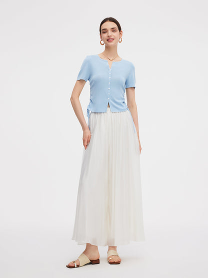 Acetate Tencel Blend Side Drawstring Women Knit Top
