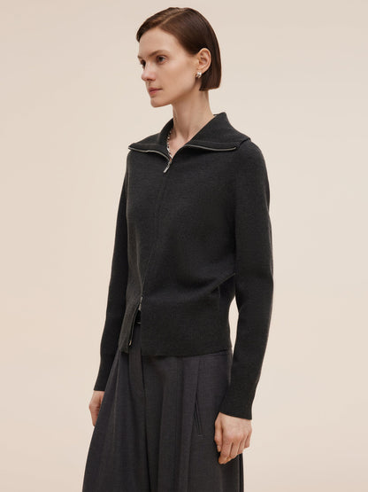 Tencel Wool Blend Zip-Up Women Cardigan