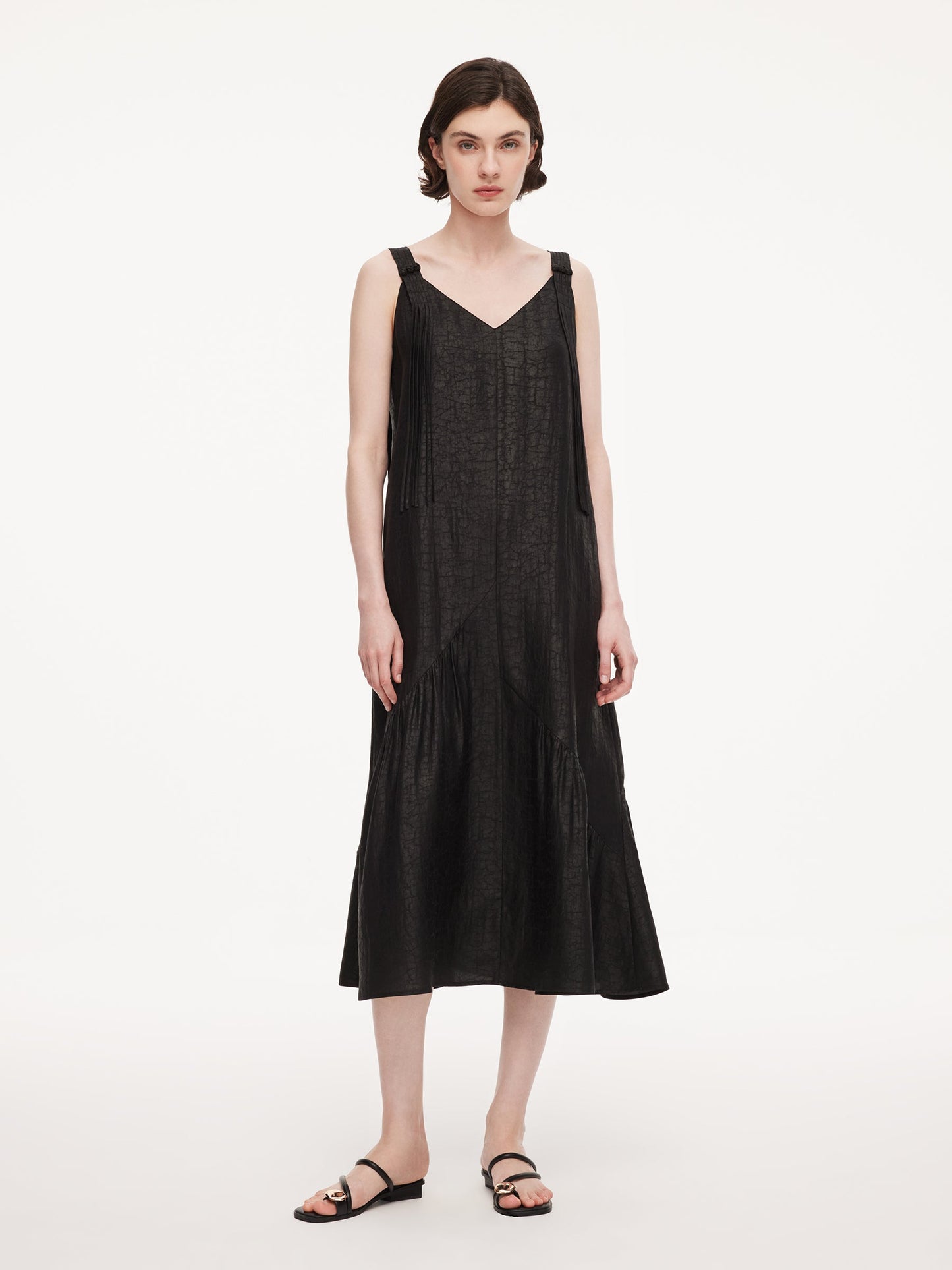 12MM Gambiered Canton Gauze Women V-Neck Sleeveless Maxi Dress