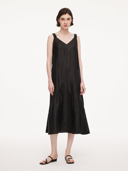 12MM Gambiered Canton Gauze Women V-Neck Sleeveless Maxi Dress