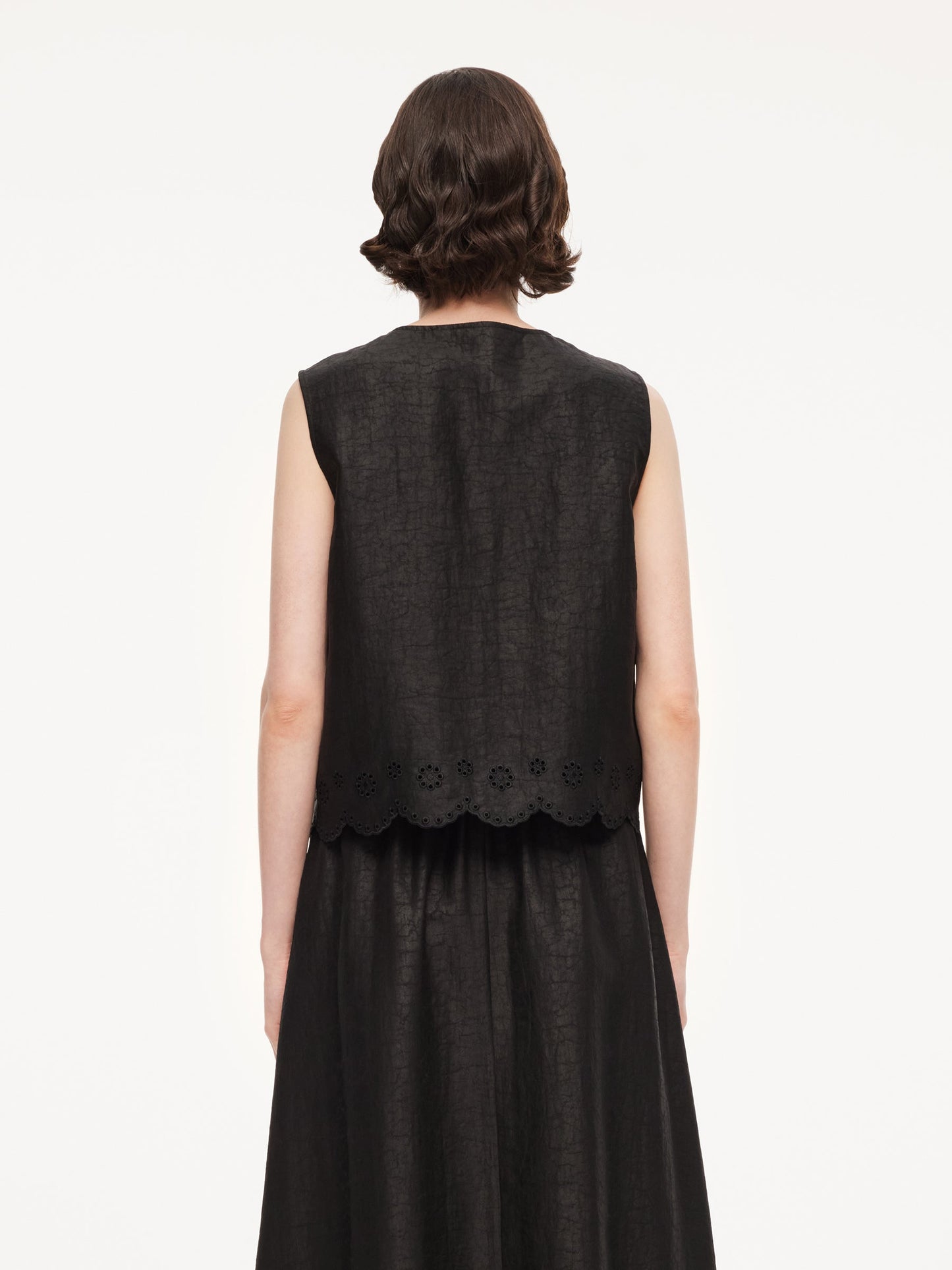 18MM Gambiered Canton Gauze Women Embroidered Hem Vest