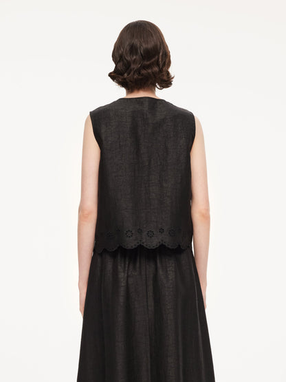 18MM Gambiered Canton Gauze Women Embroidered Hem Vest