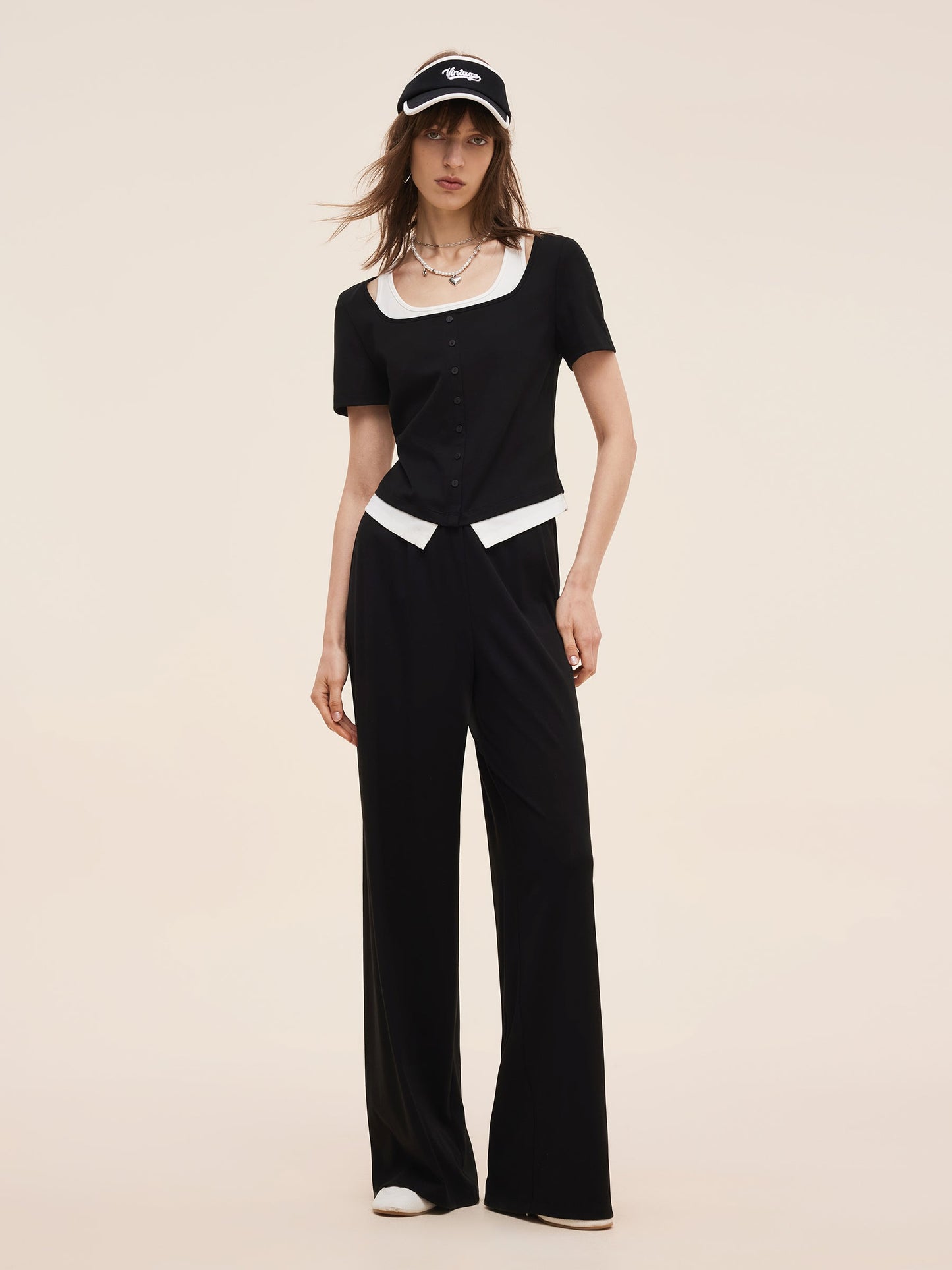 Mock Layered Knit Top And Pants Two-Piece Set