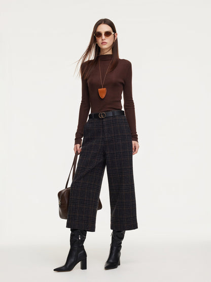 100% Wool Plaid Women Wide Leg Pants