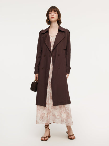 Linen Blend Women Belted Trench Coat