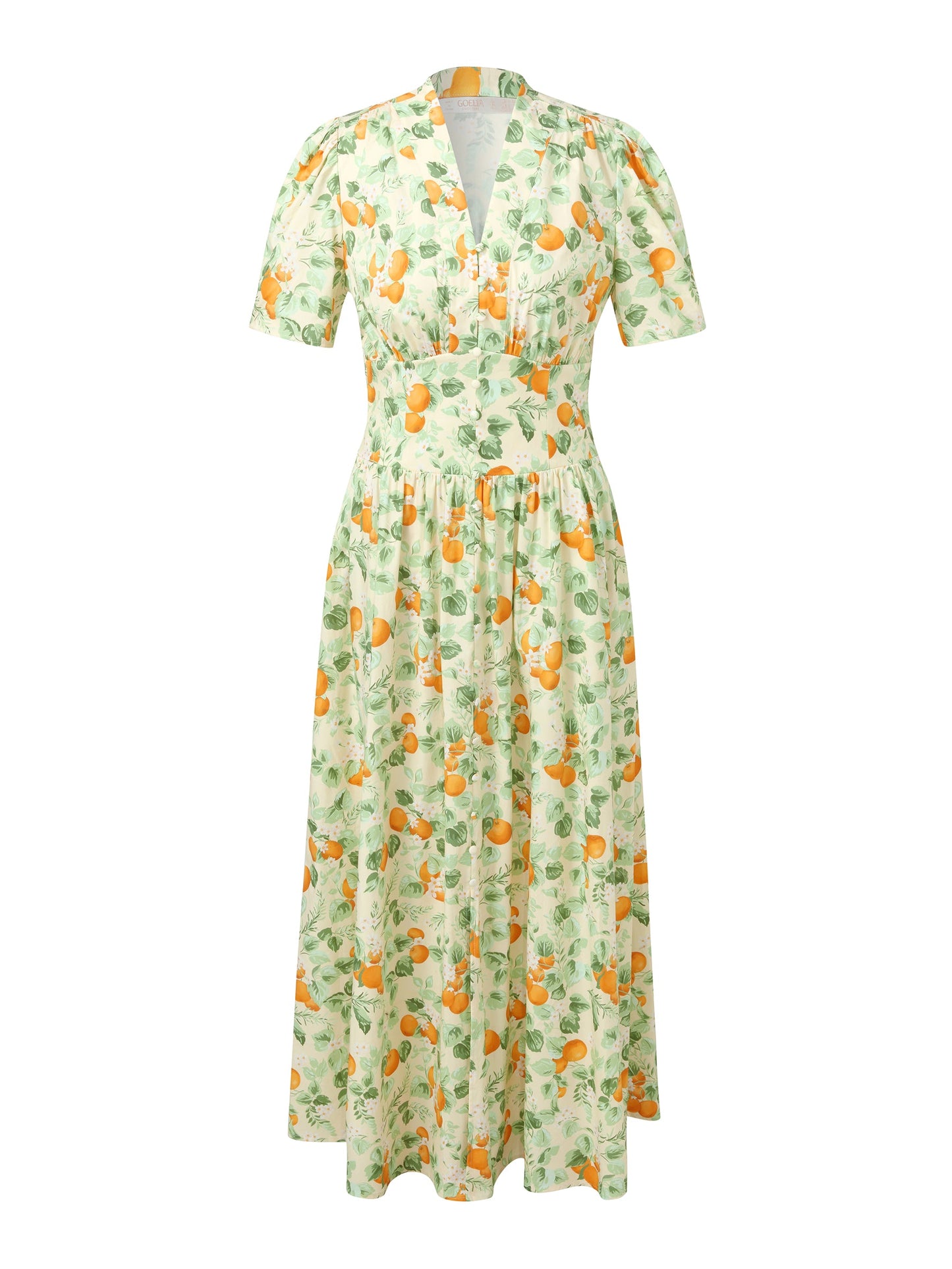 Cotton Gathered Waist Floral Print Women Maxi Dress