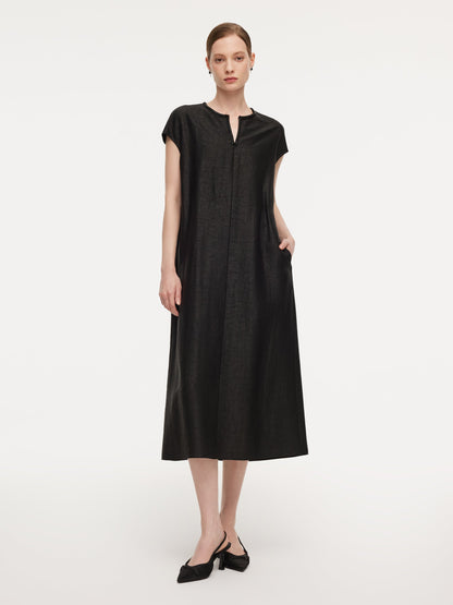 18MM Gambiered Canton Gauze Women Self-Tie Belt Maxi Dress