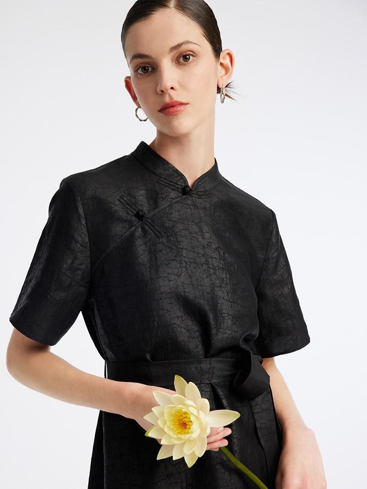 Xiang Yun Silk Mandarin Collar Cheongsam Qipao Mini Dress