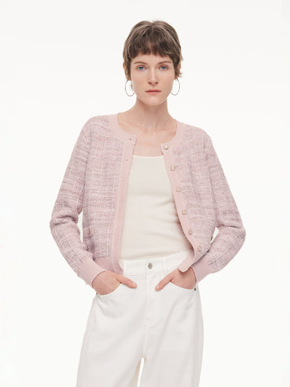 Textured Round Neck Women Stretchy Cardigan