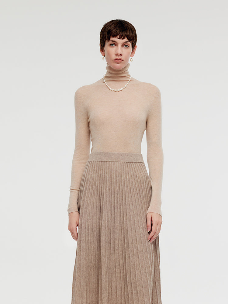 100% Wool Turtleneck Women Knit Top