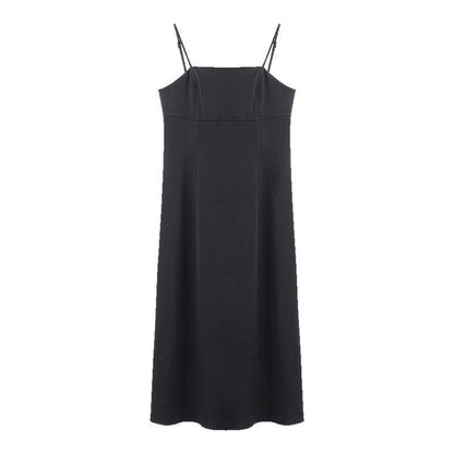Black Triacetate Spaghetti Strap Midi Dress