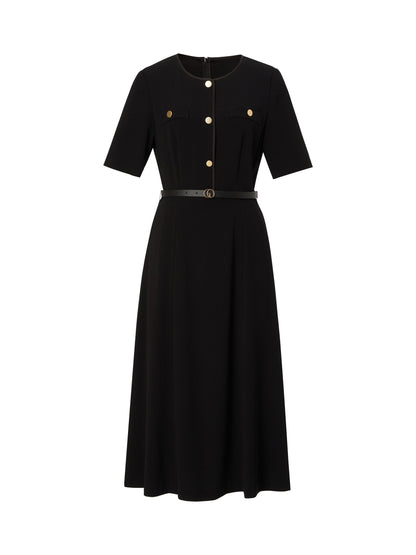Triacetate Blend Women Midi Dress With Belt