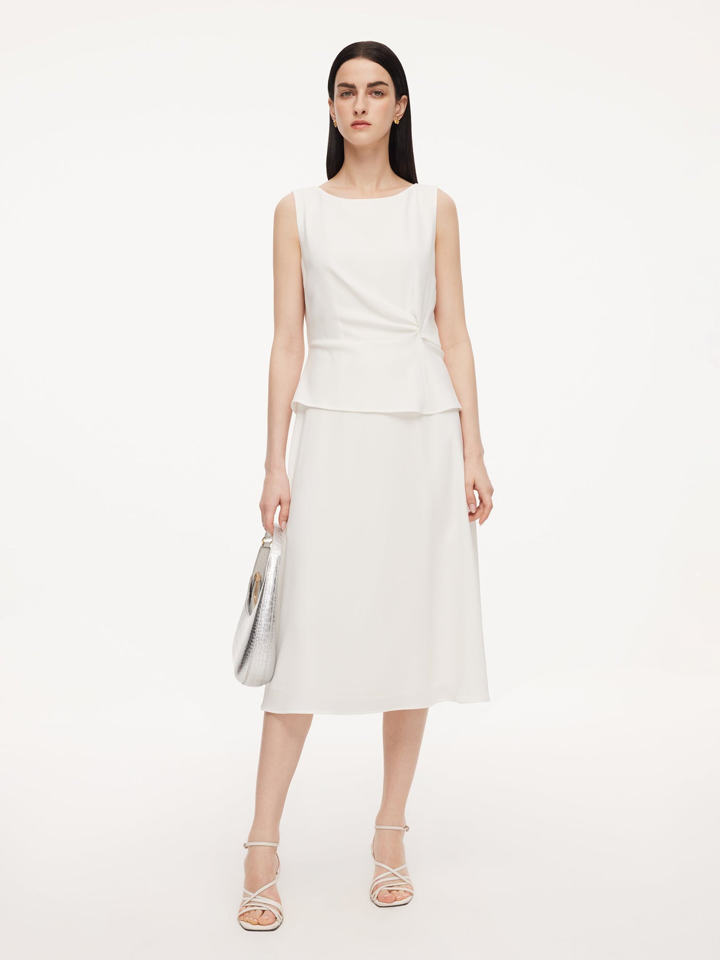 Triacetate Blend Mock Layered Women Sleeveless Midi Dress