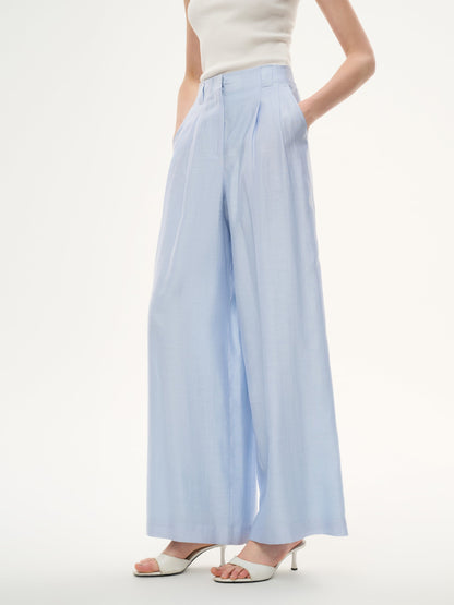 Tencel Acetate Linen Blend Women Straight Leg Pants