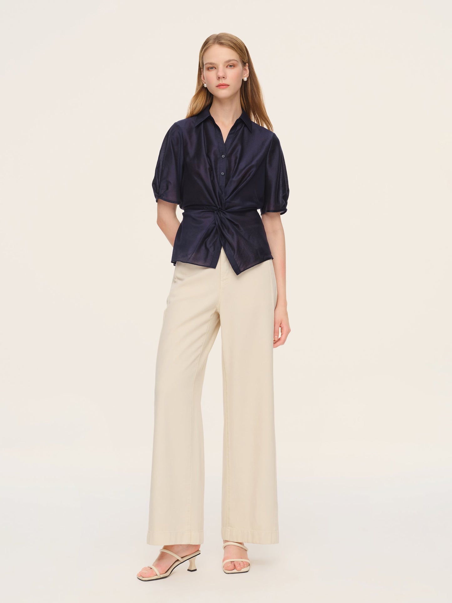 Tencel Blend Twist Front Women Blouse