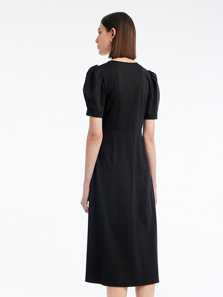 V-neck Pleated Midi Dress