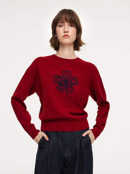 Tencel Wool Blend Floral Women Sweater