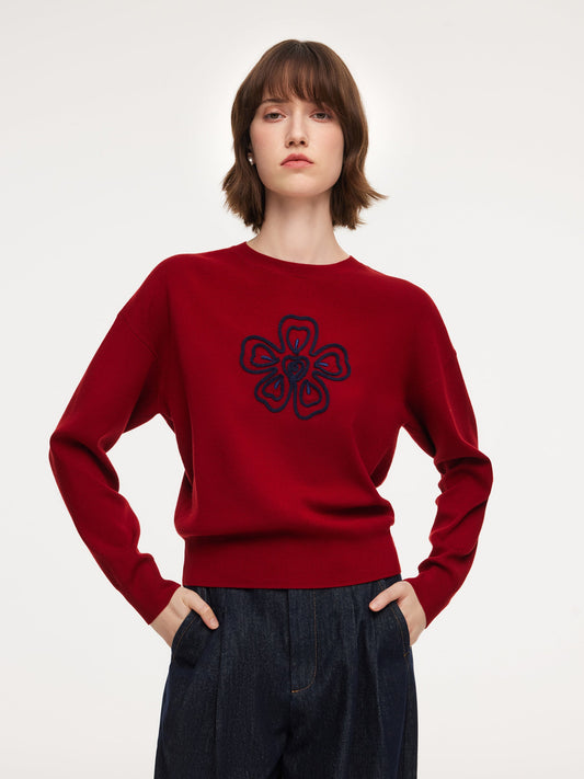 Tencel Wool Blend Floral Women Sweater