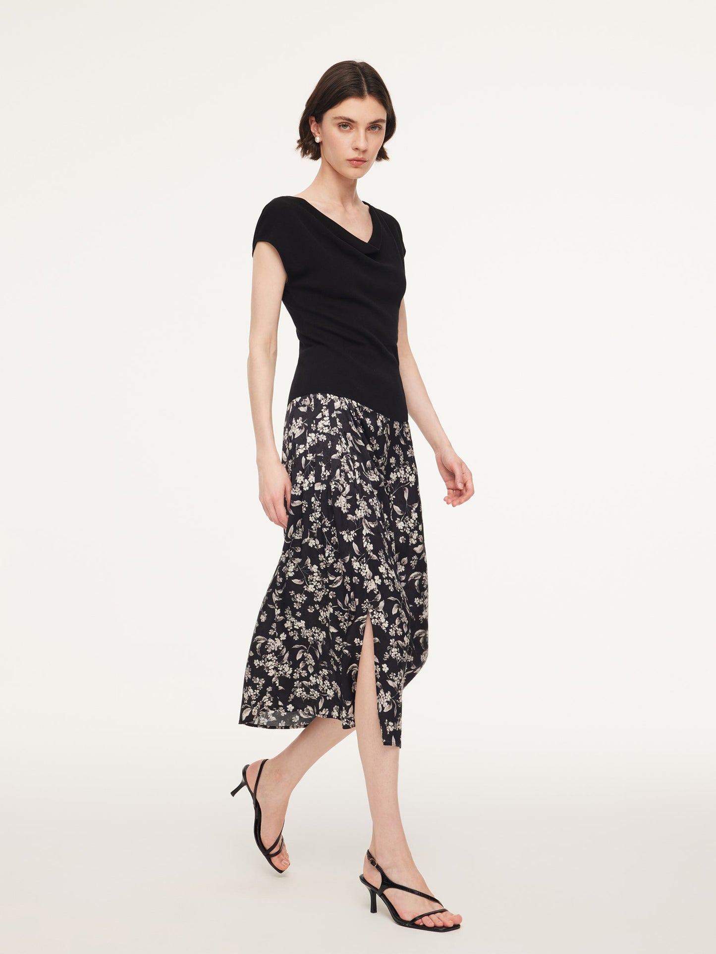 Tencel Mulberry Silk Cowl Neck Women Cap Sleeve Knit Top