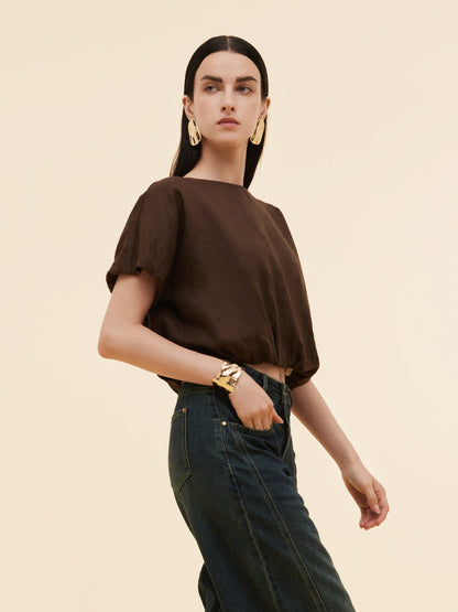 100% Linen Women Bud Sleeve Top