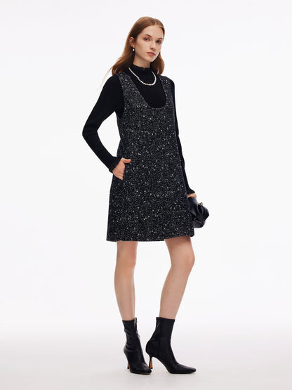 Wool Blend Sleeveless Mini Dress And Mock Neck Knit Top Two-Piece Set