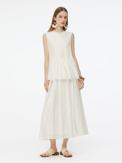 Tencel Blend Pleated Tank Top And Skirt Two-Piece Set