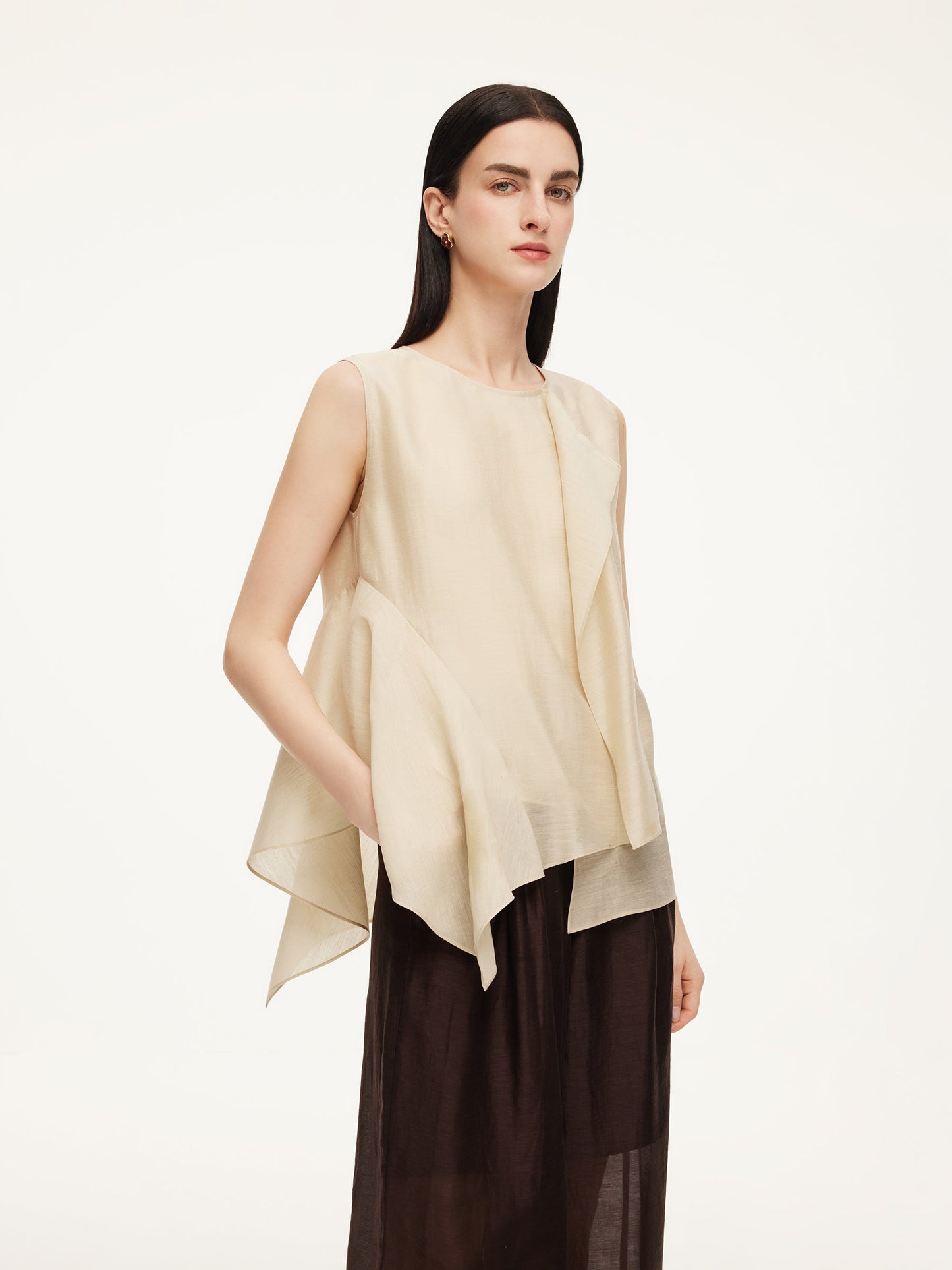 Lyocell Blend Ruffle-Detailing Women Tank Top