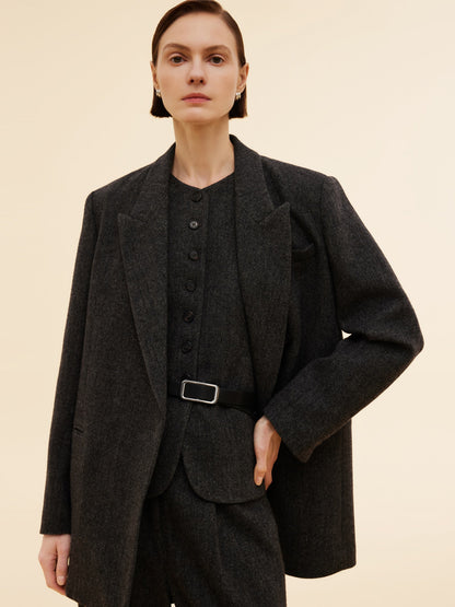 100% Washable Wool Notched Collar Women Blazer