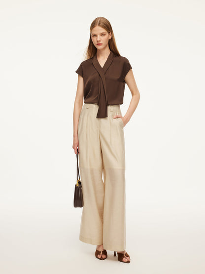 22MM Mulberry Silk Tie Neck Women Blouse