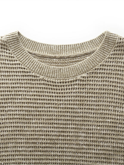 Linen Sequins Openwork Women Knit Tank Top