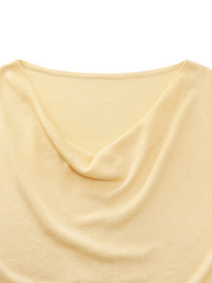 Tencel Mulberry Silk Cowl Neck Women Cap Sleeve Knit Top